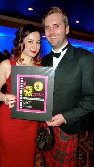 Director Mariana and Creative Exec Stu hold the Best International Music Video award for C.T.R.L